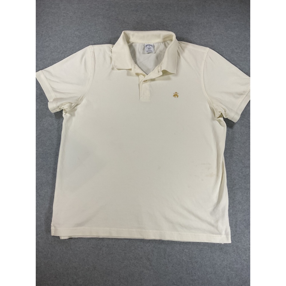 Brooks Brothers 1818 Slim Fit Polo Shirt Mens XL Cream Cotton Pique Gold 2908